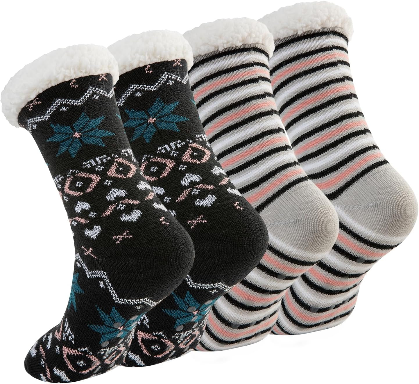 Sock Slippers for Women - 2 Pack Non Slip Socks - Fuzzy Socks Warm Socks with Grippers Sherpa Fleece Lined Thermal